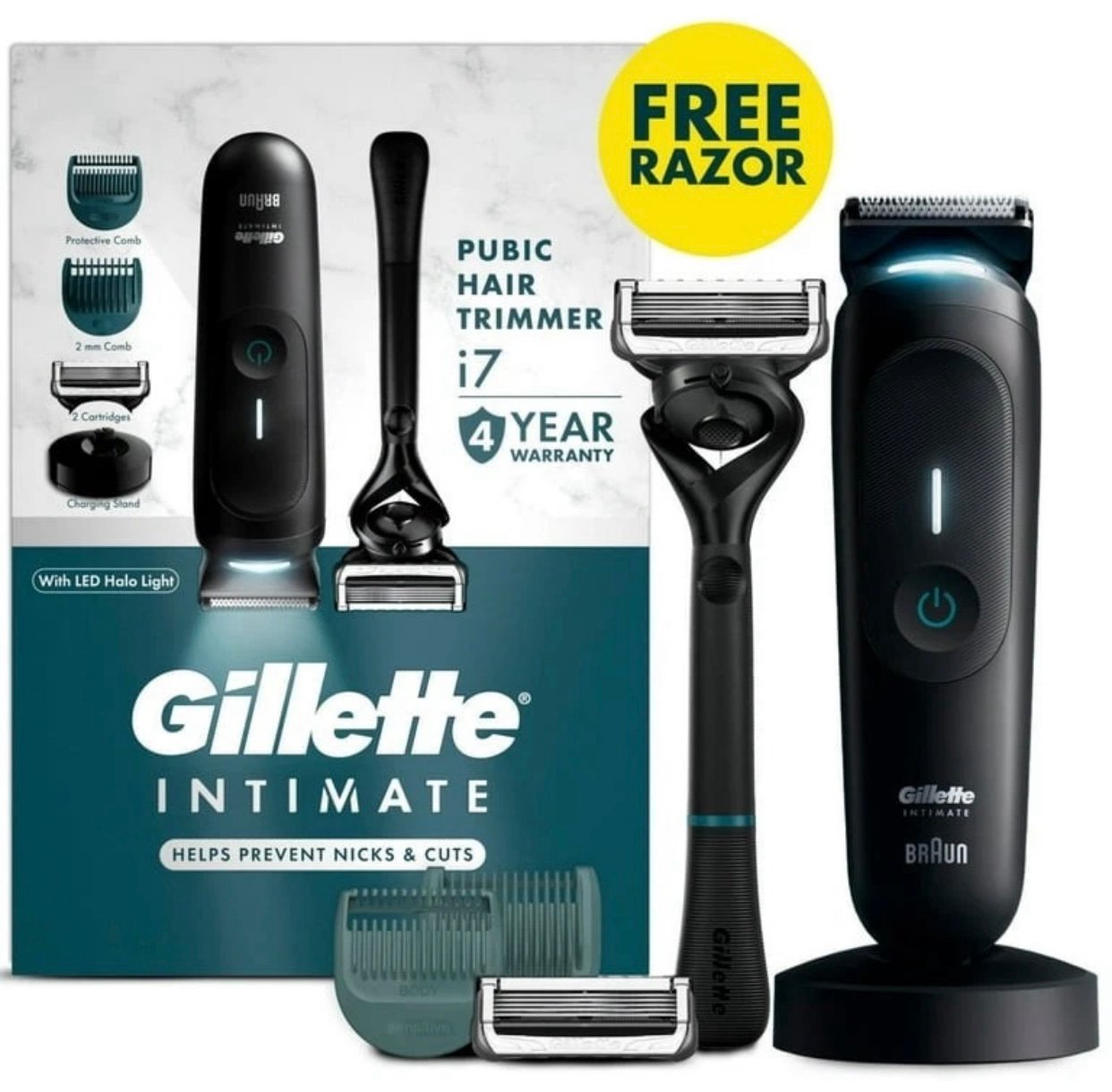 Gillette i7 Intimate Men’s Pubic Hair Trimmer, with Intimate Razor, Body W Razor