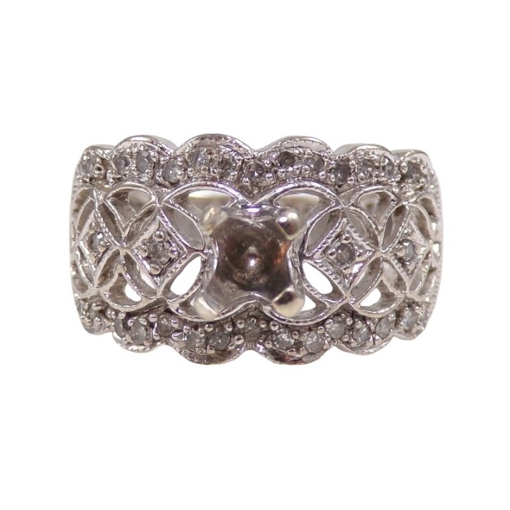 Solid 10K White Gold Natural Diamond 4mm Setting Ring Size 7