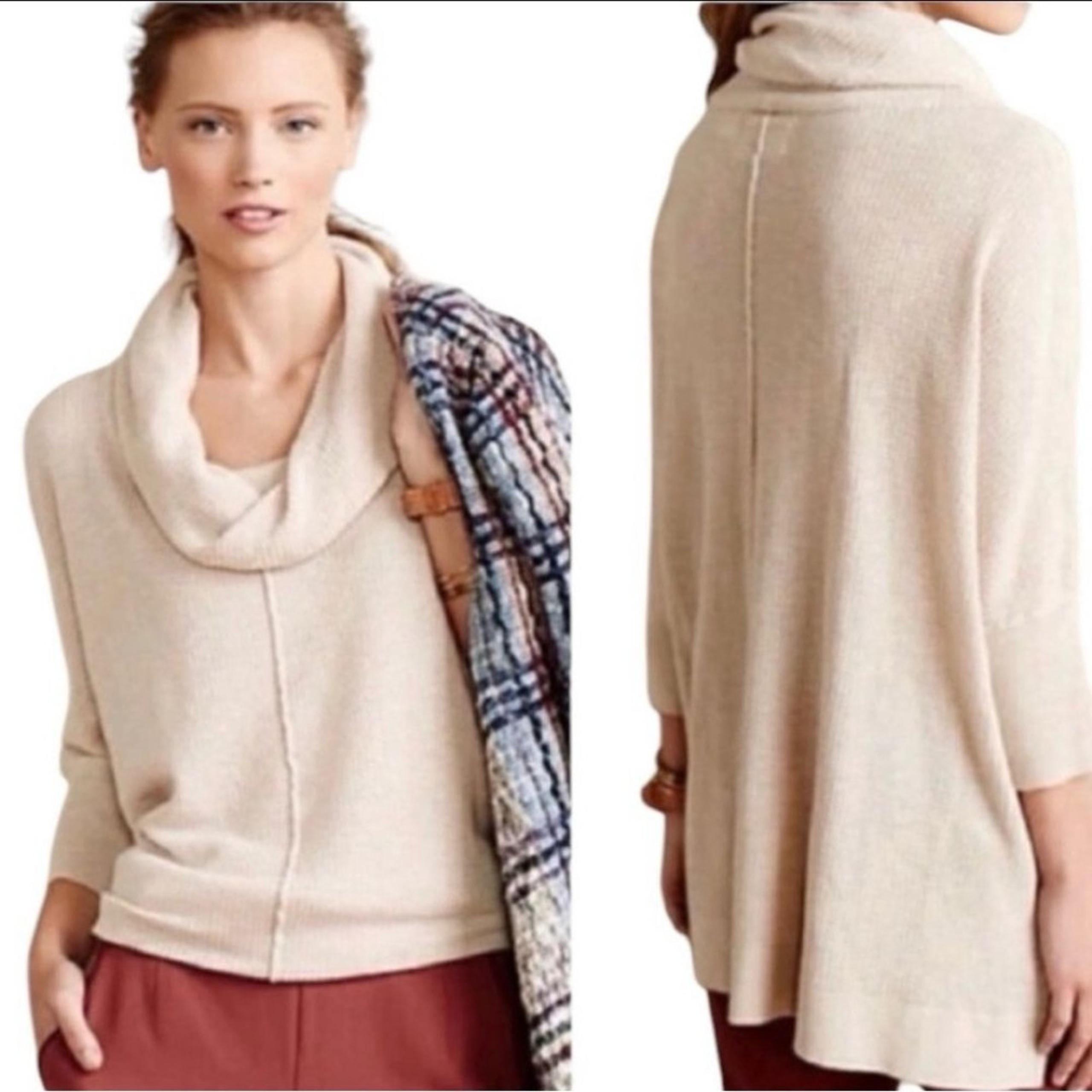 Anthropologie Wool Blend Cream Cowl Neck Sweater
