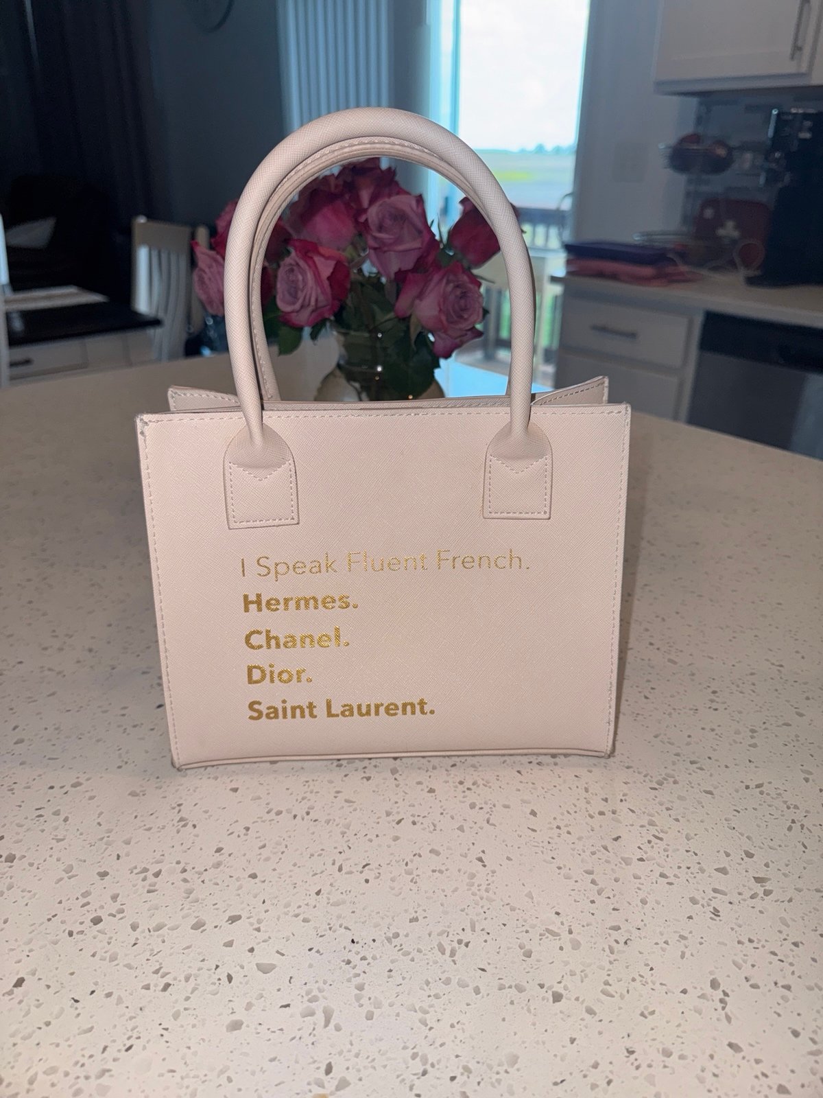 I Speak Fluent French Hermes Chanel Dior Saint Laurent Mini Tote Cream Gold