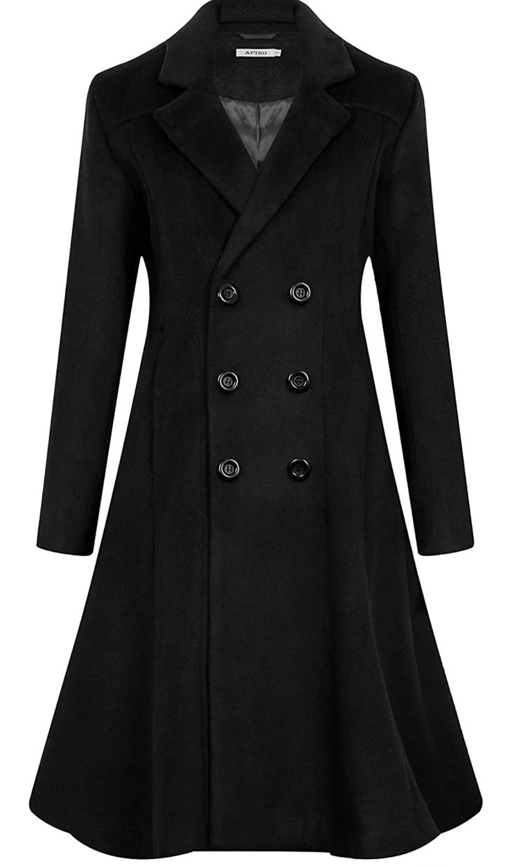 APTRO Women's Winter Wool Dress Coat Double Breasted Pea Coat Long Trench Coat