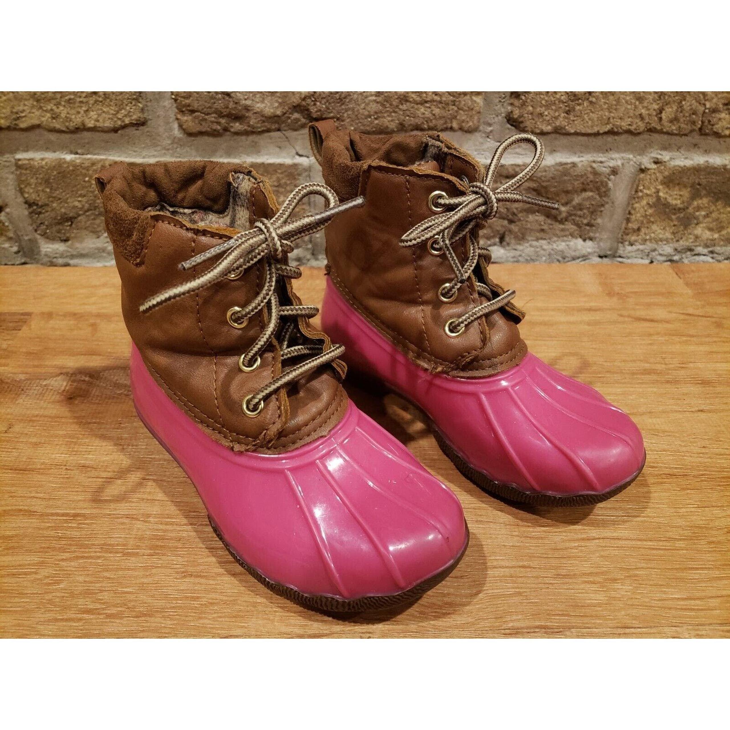 Adrienne Vittadini Peral-T Toddler US Sz 9 Duck Boots Hot Pink Lace Up Girls