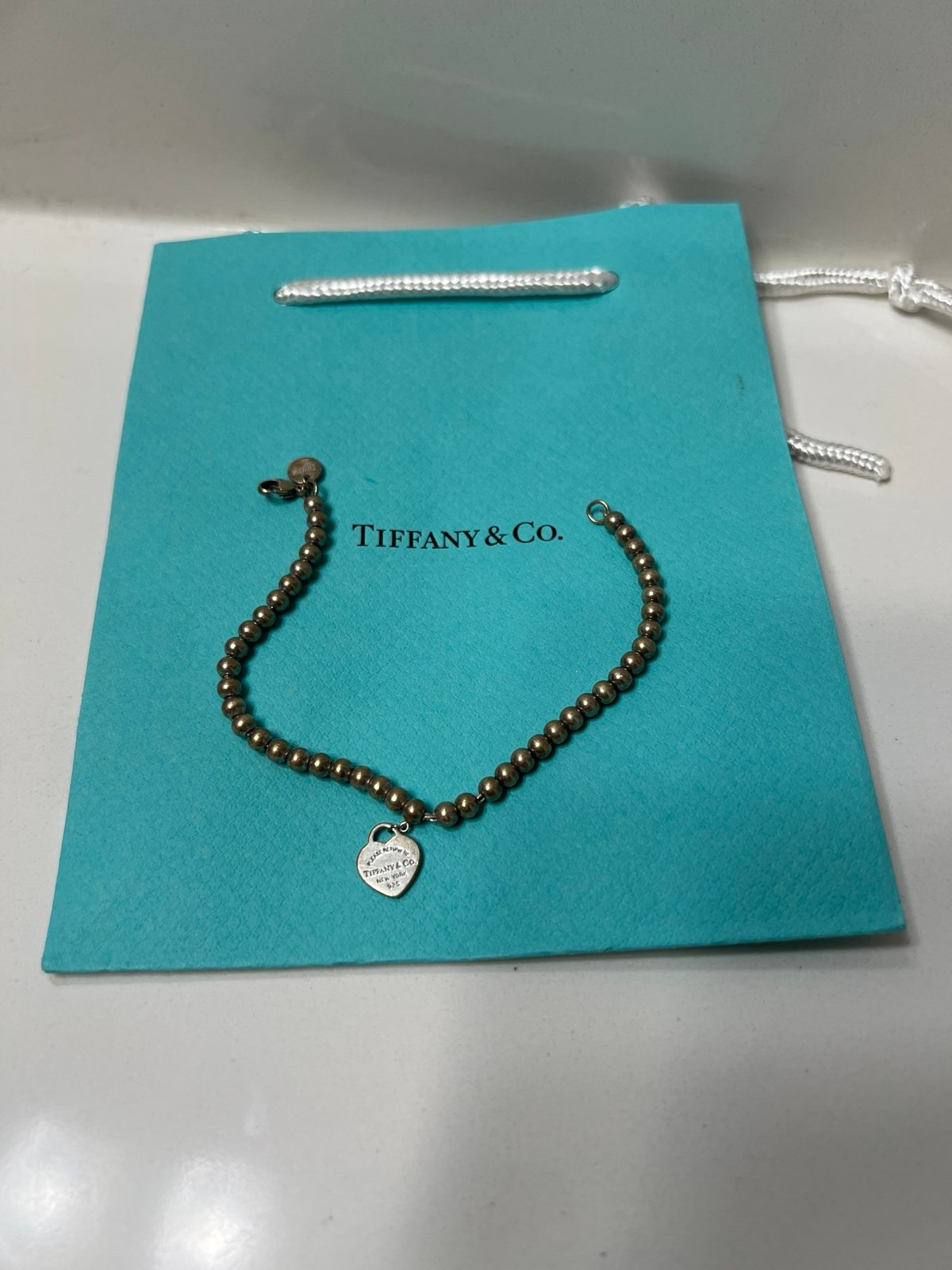 Tiffany & Co. Heart Tag Bead Bracelet in Silver