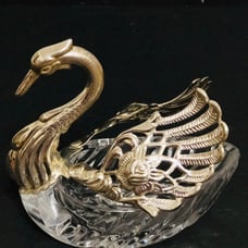Antique Crystal Swan Salt Cellar Sugar Dish