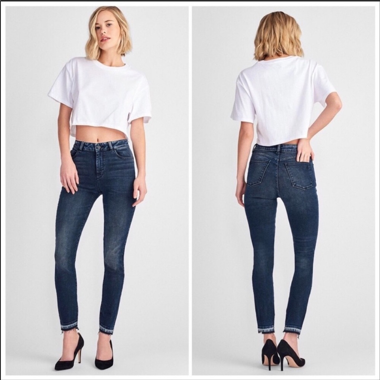 NEW DL1961 Farrow Released Hem High Rise Dark Blue Wash Ankle Skinny Jeans 28