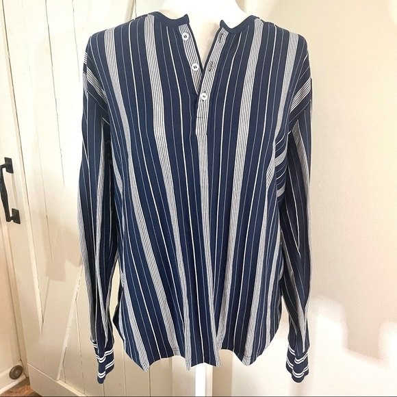 A.P.C Fadhila stripes half button down blouse size XL