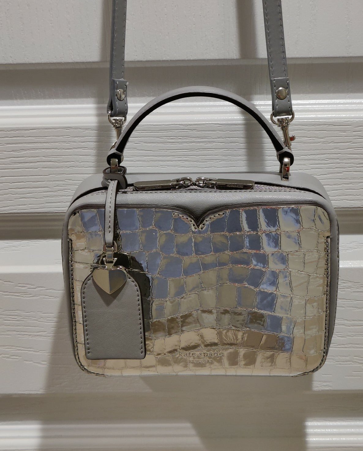 Kate Spade Metallic Silver Mini Top Handle Leather Vanity bag