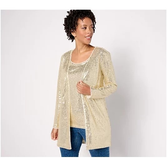 Isaac Mizrahi Live Choice of Print of Solid Long Sleeve Sequin Cardigan Size 3X