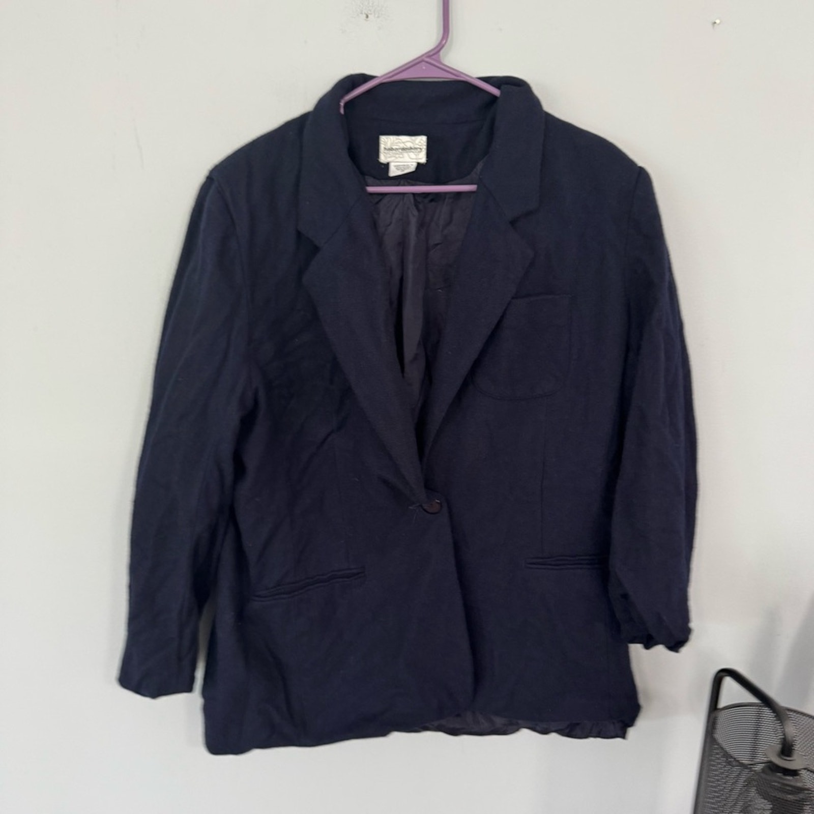 Vintage Haberdashery Leslie Fay Women's Navy Blue Blazer Plus Size 16 Wool Blend