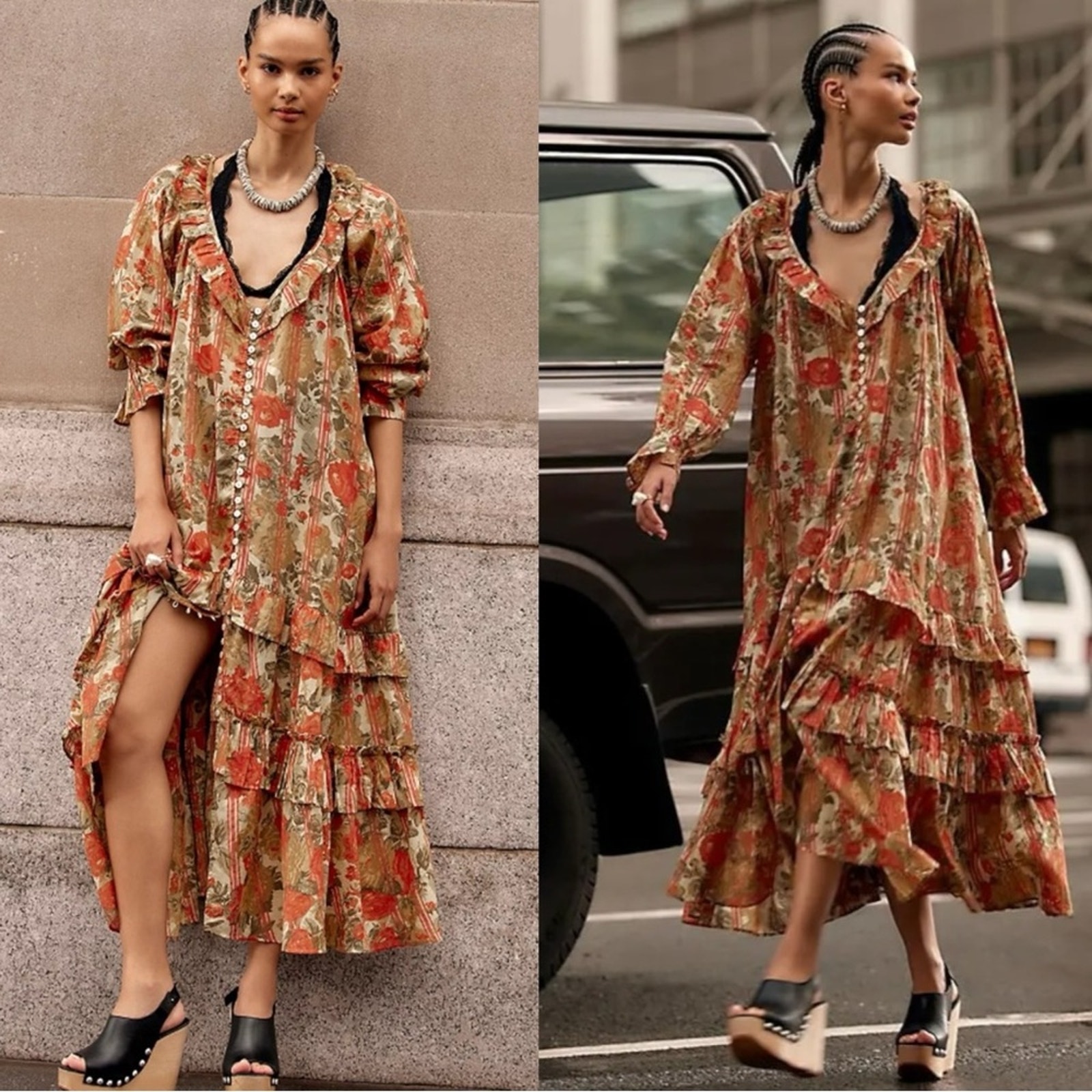 Free People Garden Wonders Maxi Dress Retro 70s Bohemian Floral Size Small NEW