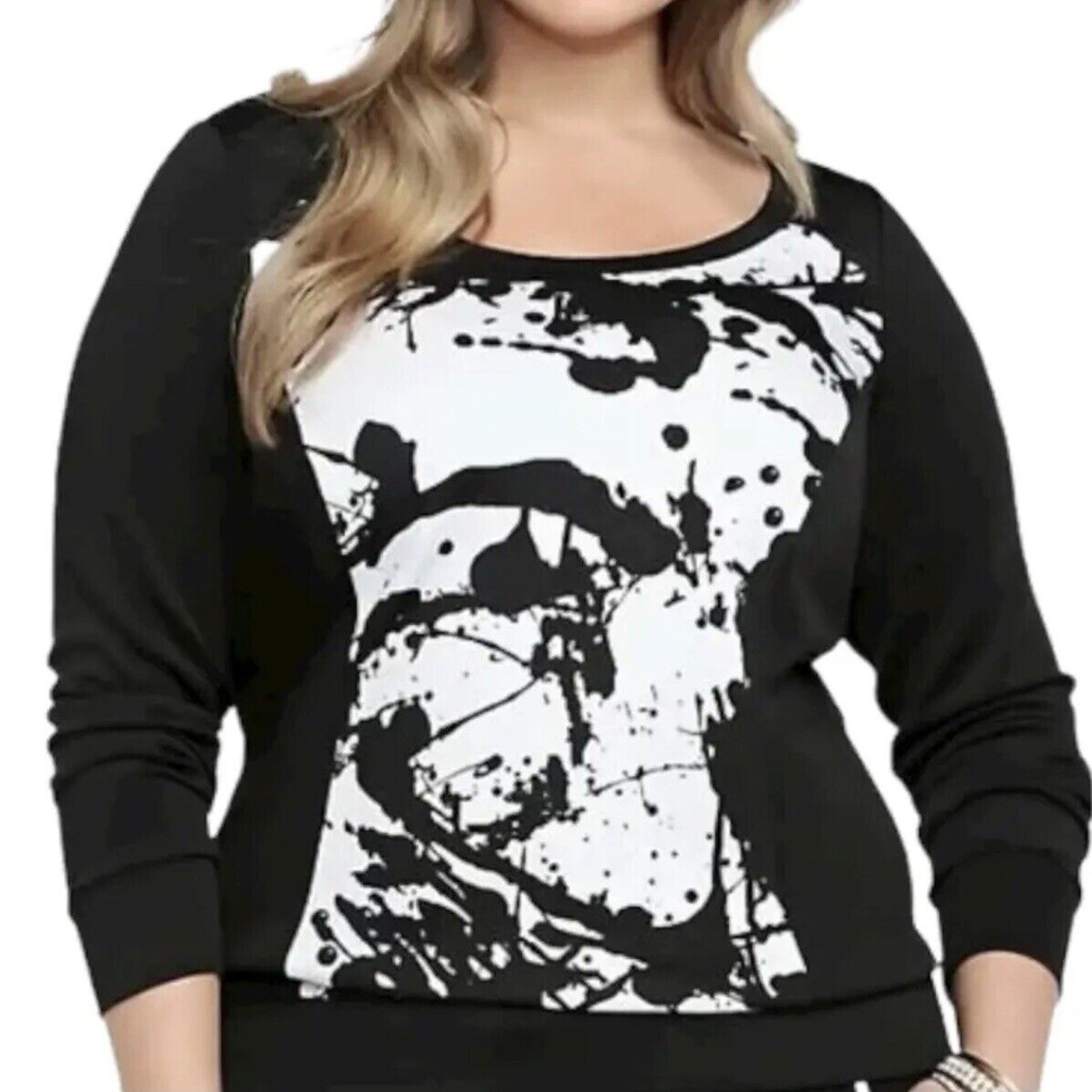 Torrid Splatter Print Scuba Knit Sweatshirt Women's Size 1X Black White Relaxed