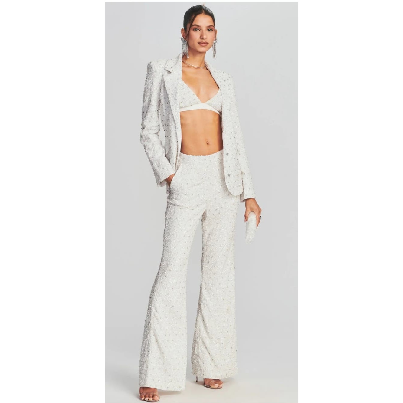 Retrofete Lyra Sequin Pant White Size Large NWT Pockets Wide Leg