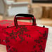 Celebrity Vintage Red Oriental Satin Satchel Handbag w/Makeup Pouch & Box
