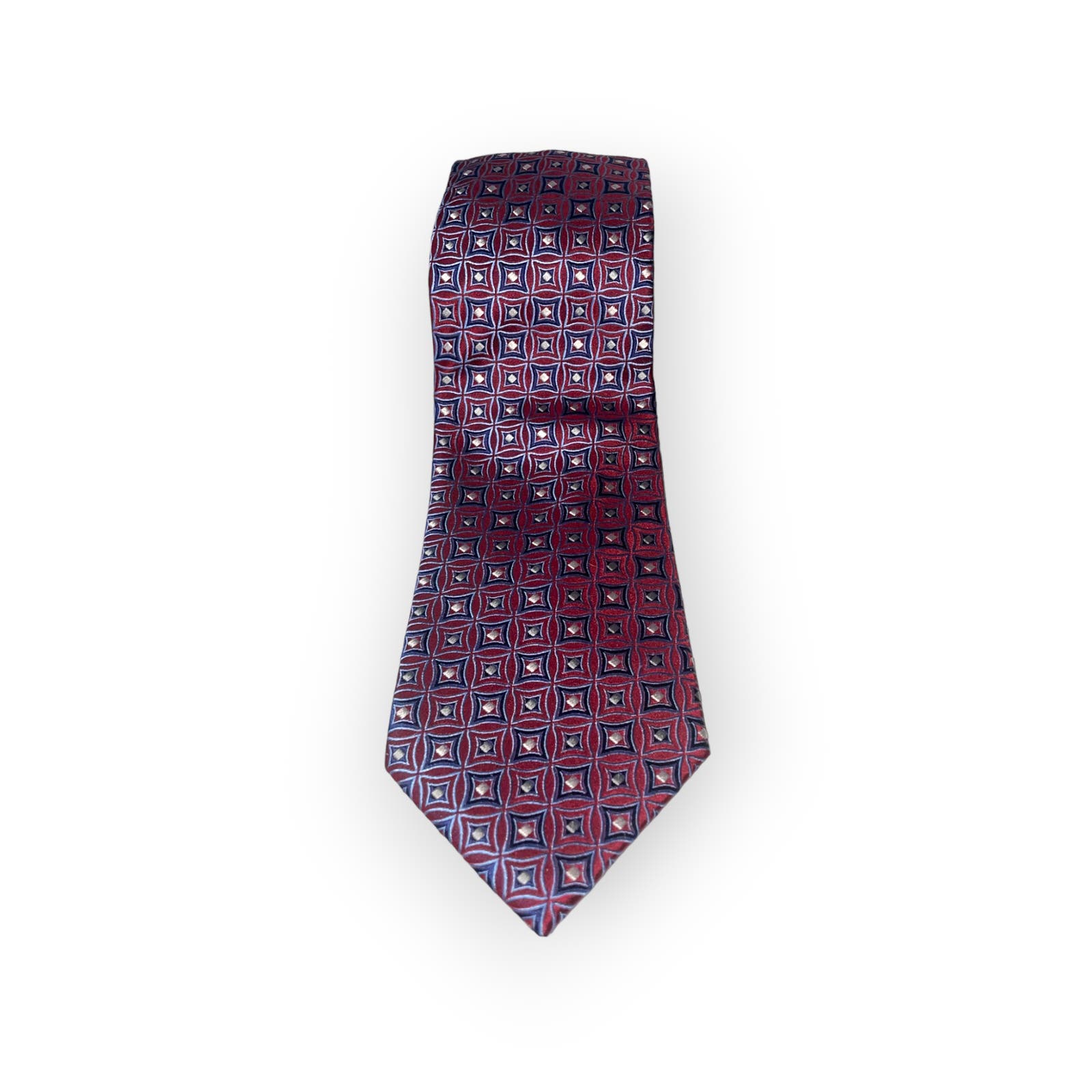 Tasso Elba Men's 100 percent silk burgundy and silver tie EUC