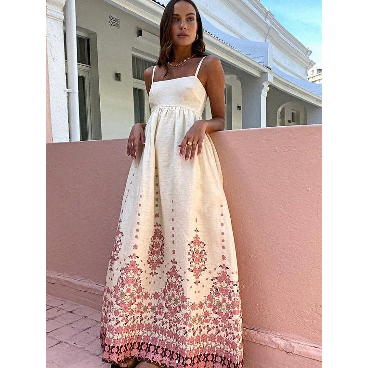 Commense Floral Maxi Dress Cottagecore Sundress Sleeveless Summer Dress size S