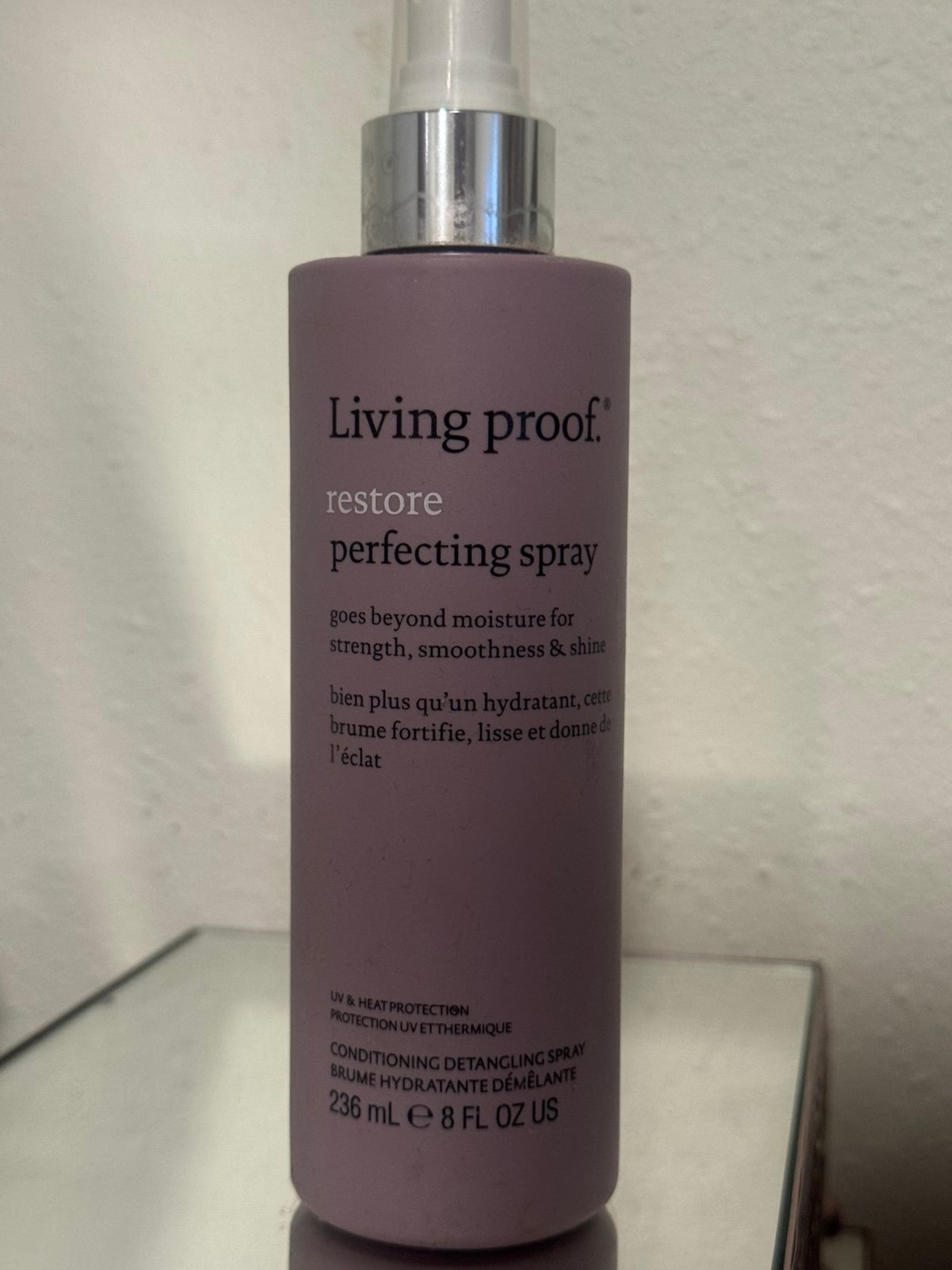 Living Proof Restore Perfecting Spray. Conditioning detangler smooths dry hair