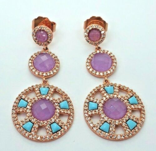 ANGELIQUE DE PARIS ROSE LAVENDER JADE TURQUOISE CRYSTAL POST DANGLE EARRINGS