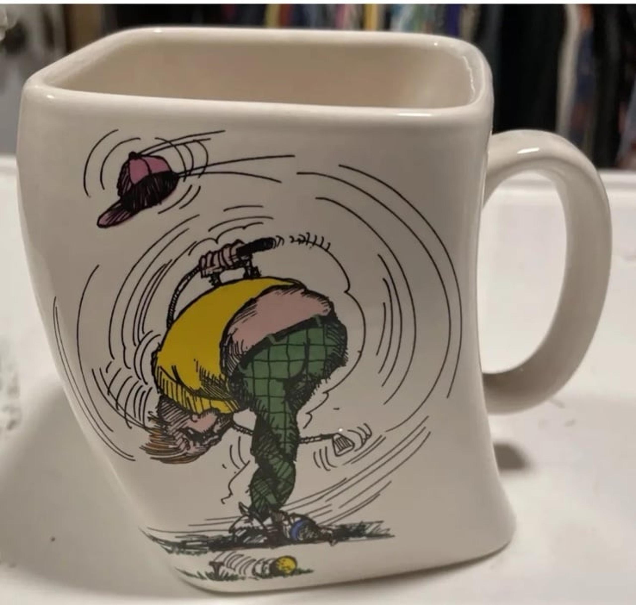 SILLY GOLFING COFFEE Mug THE RESULTS OF OVER-SWING Twisted Vintage