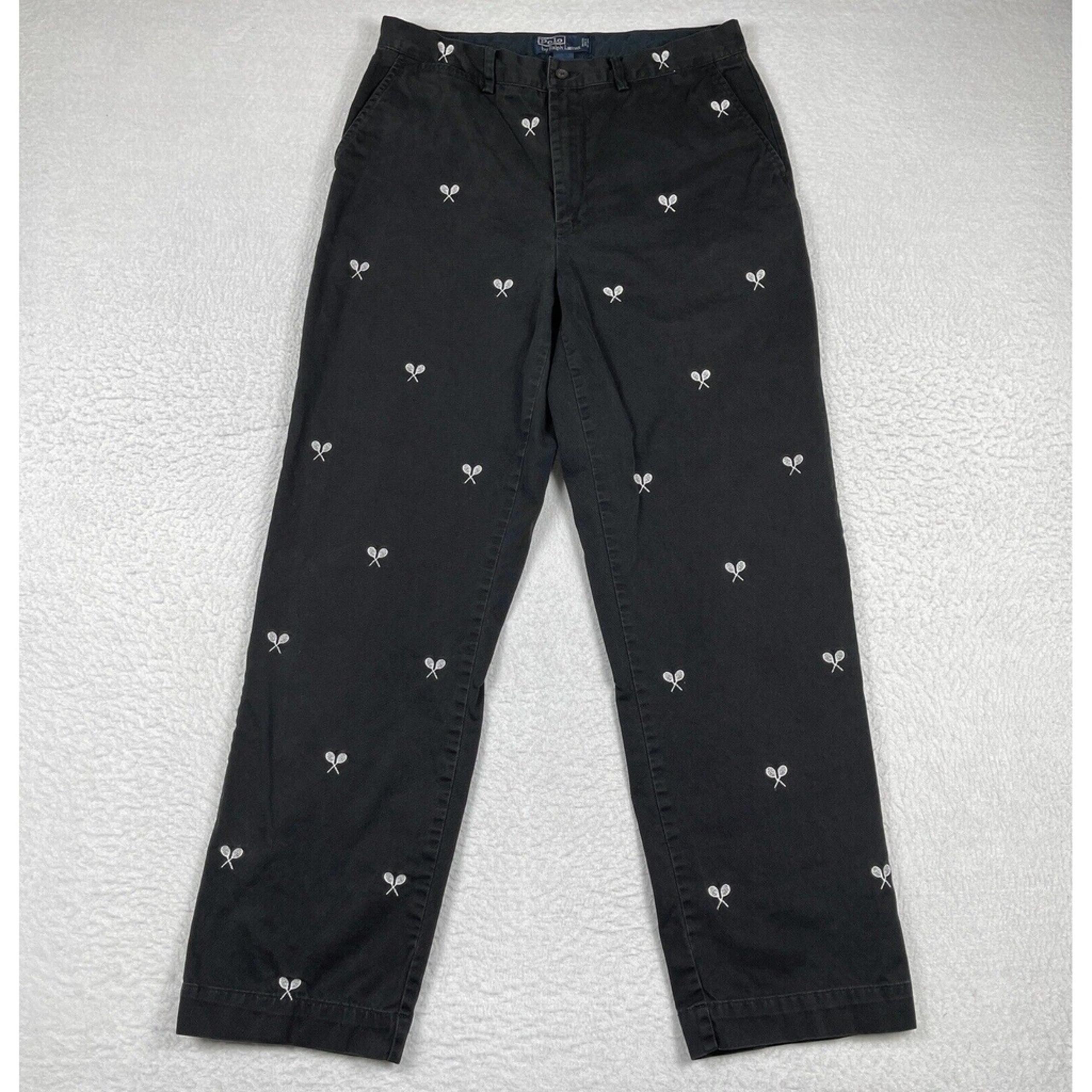 Polo Ralph Lauren Pants Mens 33x32 Black Tennis Rackets Preppy Country Club Pant