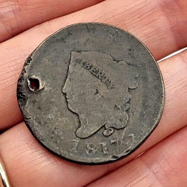 Collectible Antique US Coronet Head Large Cent - 1817 - Holed - Low Detail