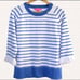 Lily Pulitzer Knit Top Size L White Blue Striped Fringe Nautical Coastal Pin