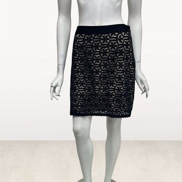 Milly Black Embroidered Lace Over Nude Skirt