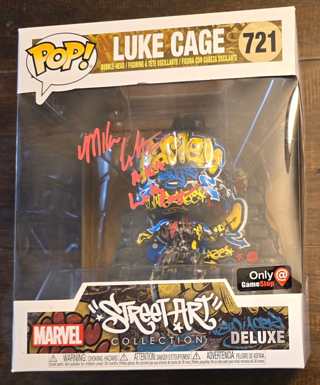 Mike Colter signed Luke Cage Street Art Big Funko Pop #721 with Luke Cage inscri