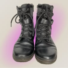 UGG Black Leather/Wool Lace-Up Boots Women's Size 7 Waterproof