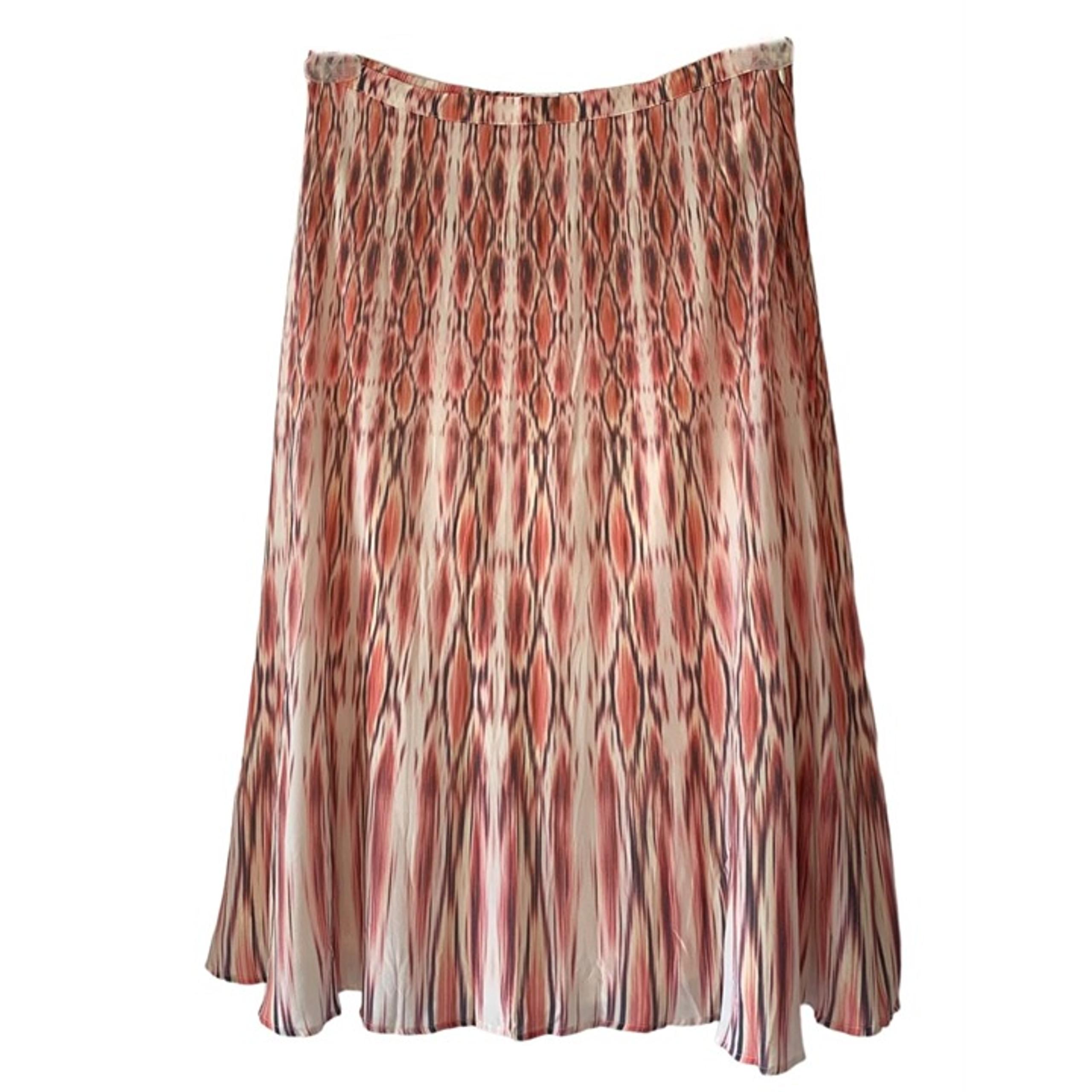 GARNET HILL Shades of Pink + Gray Ikat Midi Lined A-Line Silk Skirt Size 4