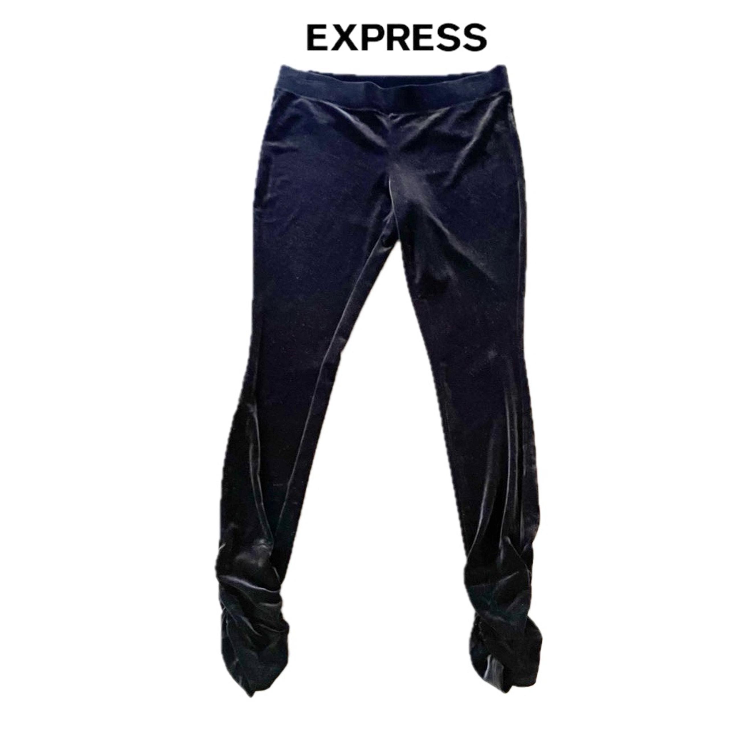 EXPRESS Leggings Women Black Velvet Skinny Ruched Pull On Stretch Sz M