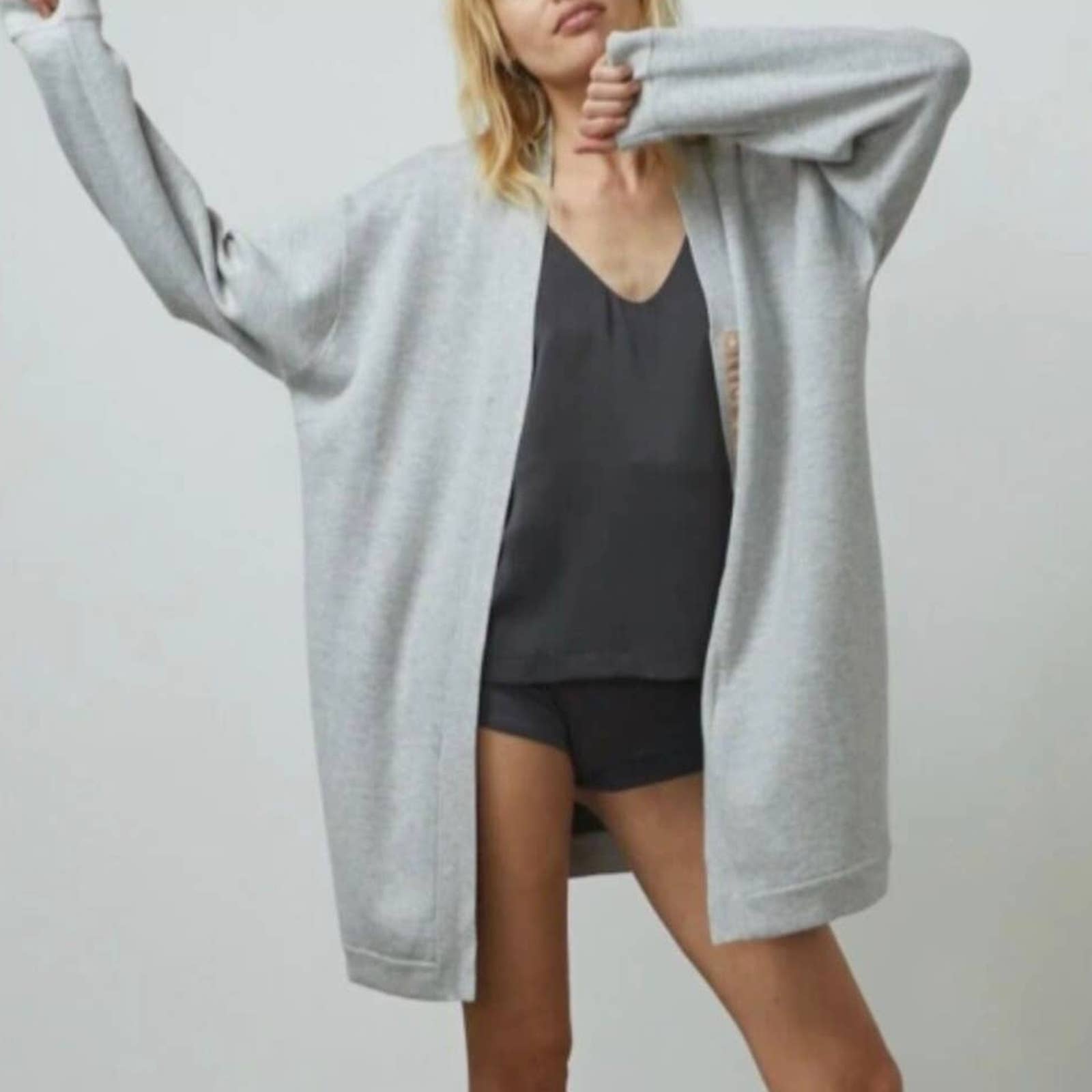 Lunya Cozy Cotton Silk Snap Front Cardigan In Mellow Grey Heather Large/XL New