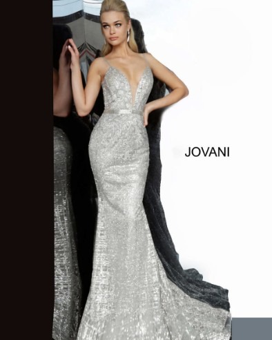 Jovani Womens Blossom Cocktail Party Maxi Dress Silver Embellished 4 New