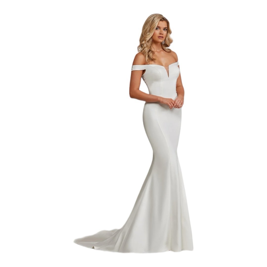 Avery Austin Off-Shoulder Wedding Dress With Lace Illusion Back- TH Ember