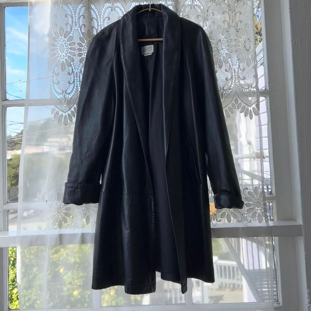 Made in USA Vtg Vakko Long Black Leather Midi Blazer Jacket XS Small Womens