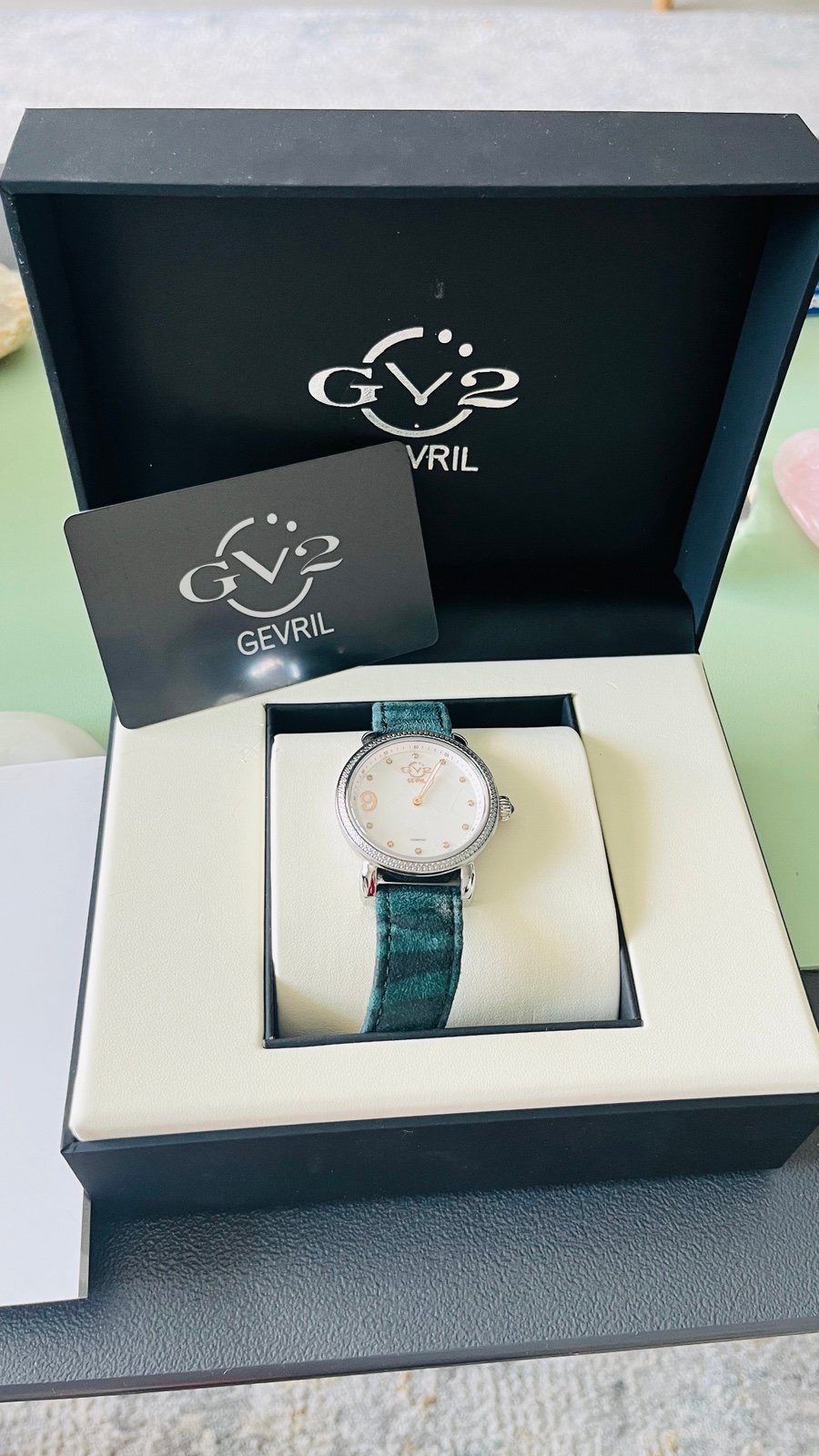 GV2 by Gevril Women's Mother of Pearl Dial Leather Strap Watch. Swiss made