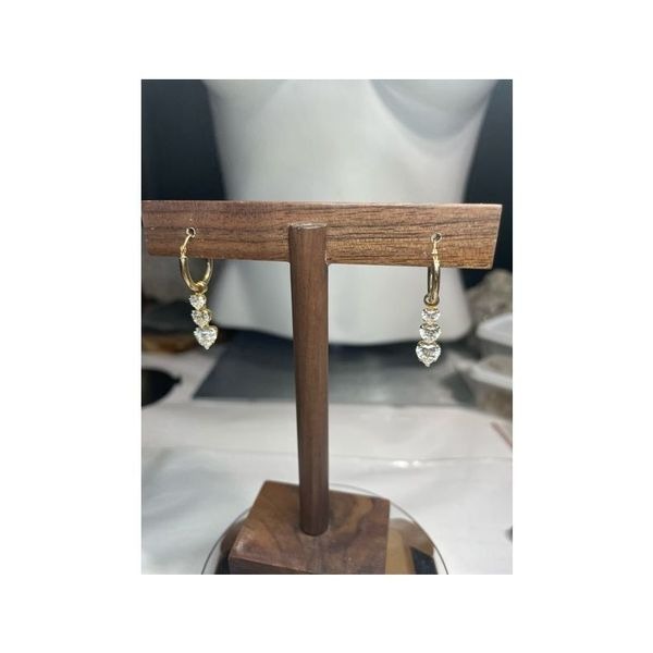 14k yellow gold hoop dangle cz heart earrings