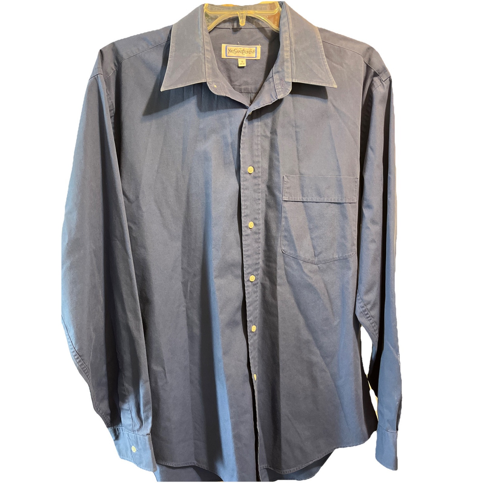 Yves Saint Laurent Shirt Adult 16 34/35 Solid Blue Long Sleeve Button Up Men’s