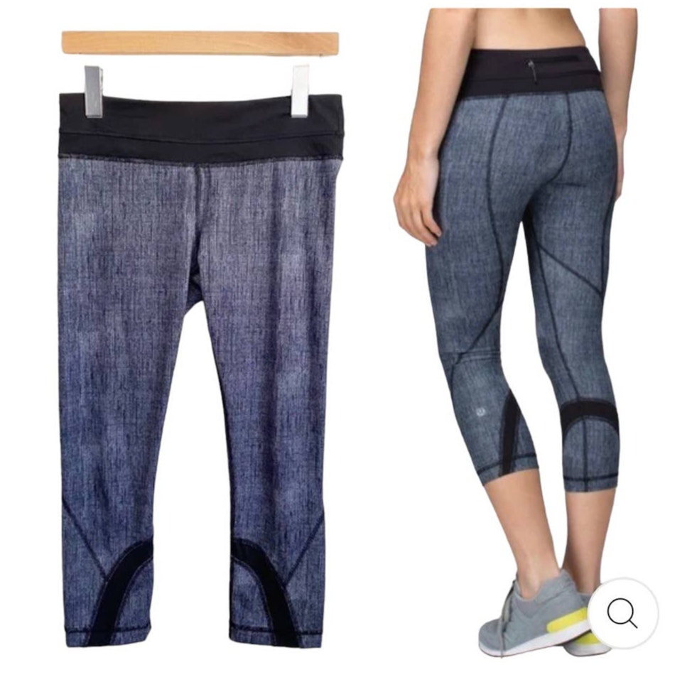 Lululemon Run Inspire Crop Leggings Luxtreme Burlap Texture Gray Pants Size 12