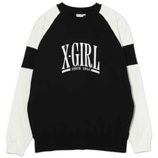 【New】X-girl Logo Embroidered Raglan Sweatshirt, Black, Size S