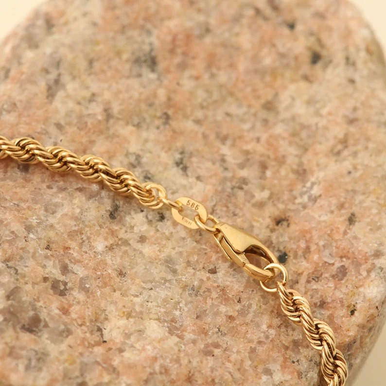 Rope Bracelet in 14K Gold, 7.28 inches | Vintage Solid Gold | Premium Real