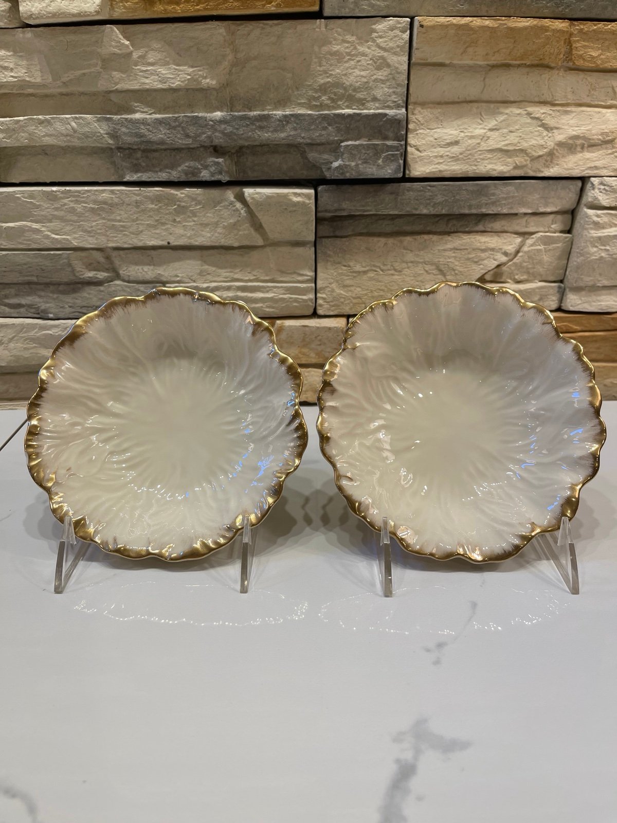 Lenox Leaf 24k Gold Trim 6.125” Soup Salad Bowl With Scalloped Rim, Set Of 2