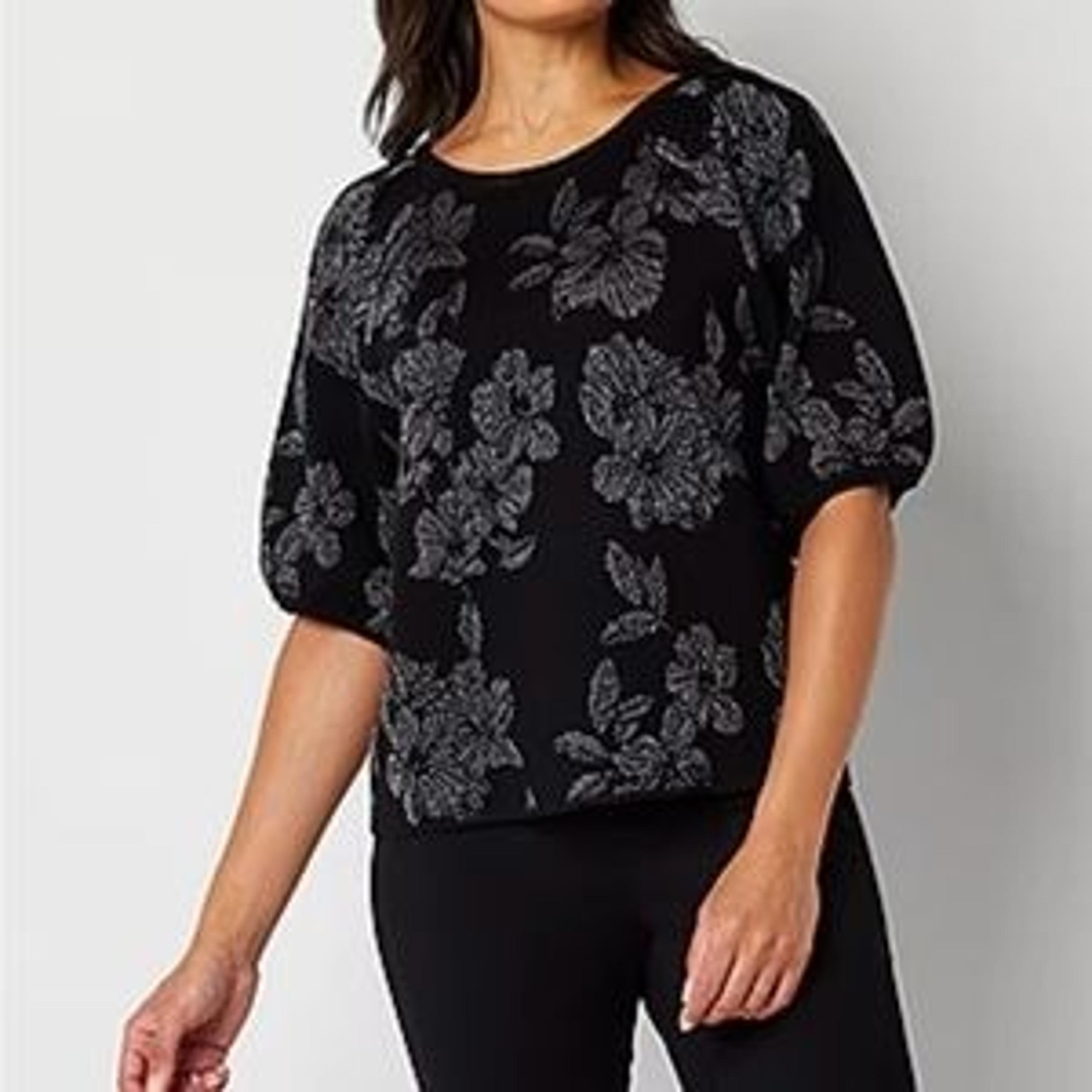 NWT Liz Claiborne Black and Silver Floral Sweater