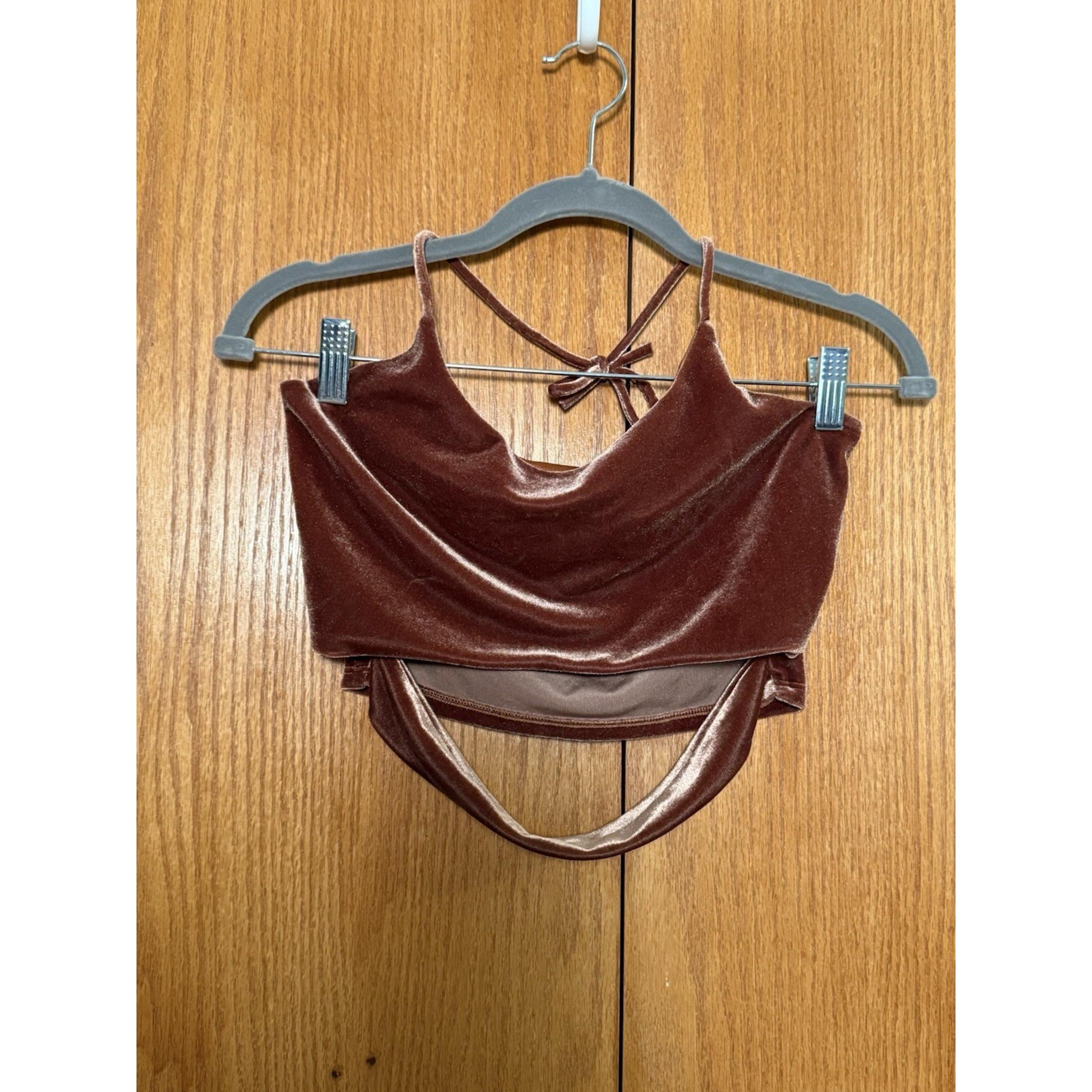 Chocolate Brown Velvet Halter Top Wm L Tie Back Drape Neck 70s Festival Concert