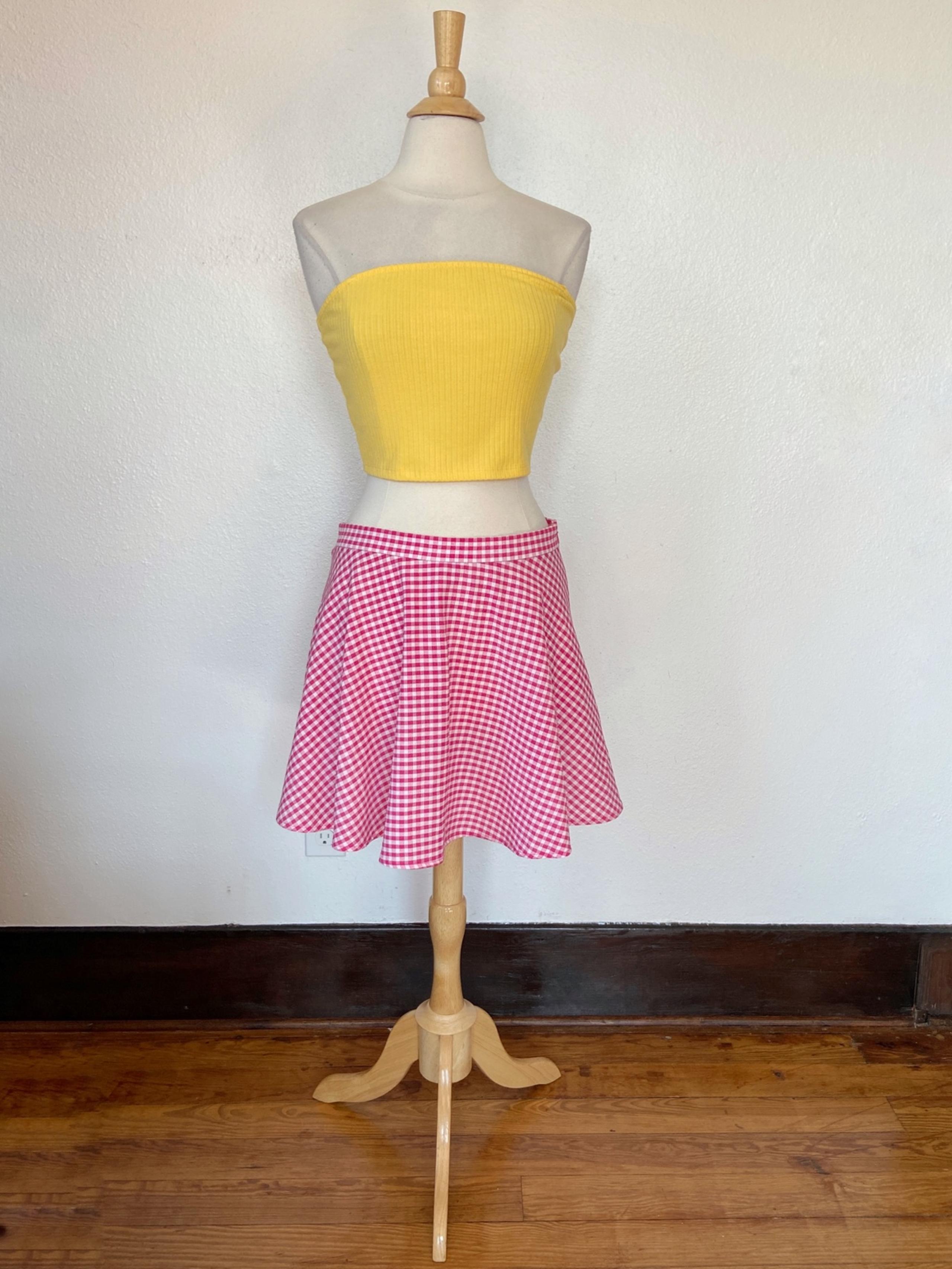Pink & White A-Line Gingham Skirt