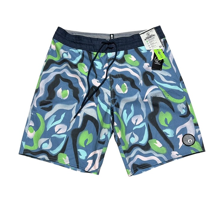 Volcom Mens Size 31 Stone Blue Warped Stoney Swim Trunks Board Shorts NWT
