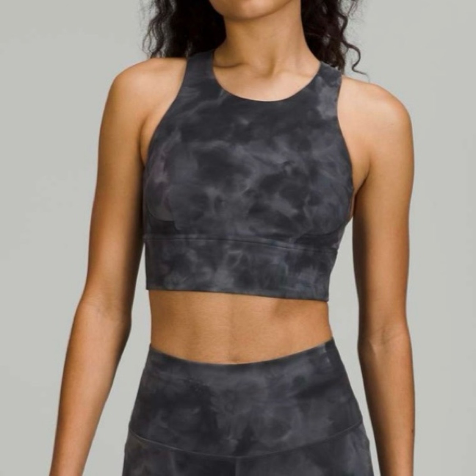 LULULEMON Diamond Dye Pitch Grey Graphite Grey Wunder Train Longline Bra Size 8