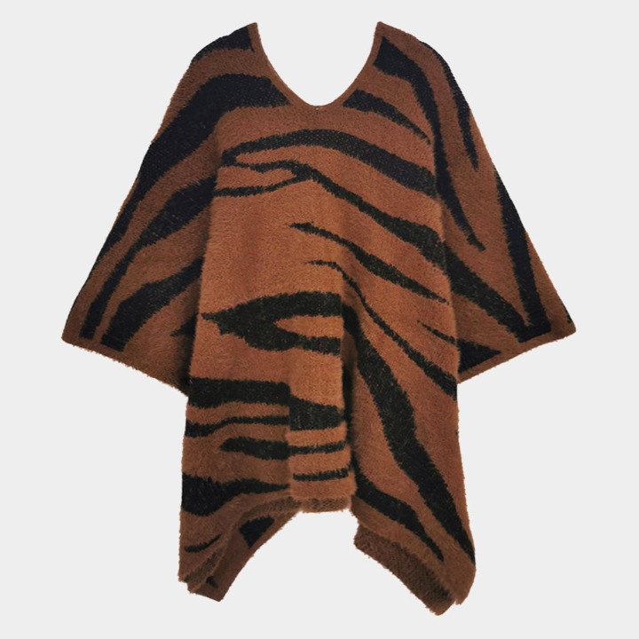 Tiger Print Fuzzy Poncho