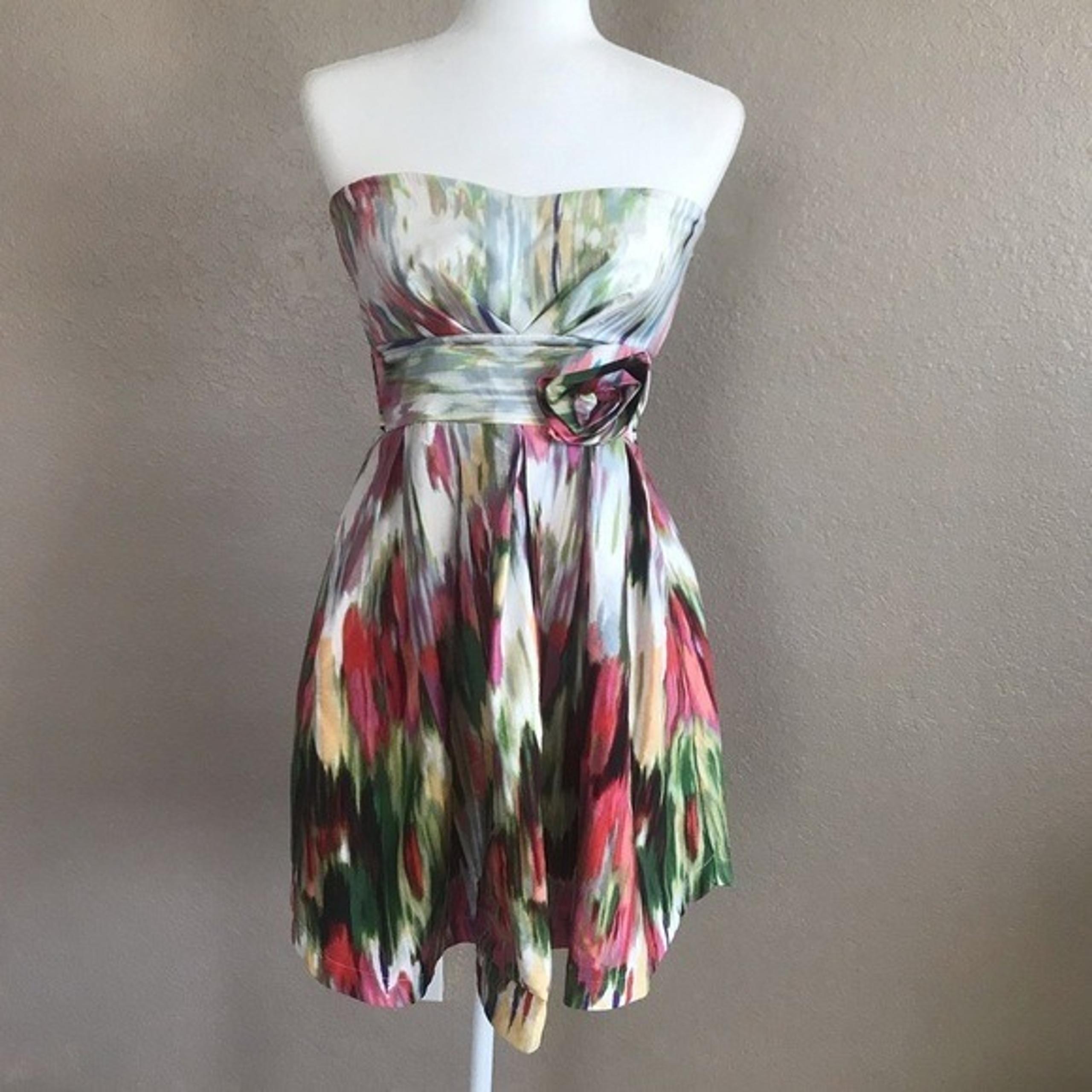 Teeze Me Abstract Art Fit & Flare Strapless Dress Y2K Homecoming Stretch 7