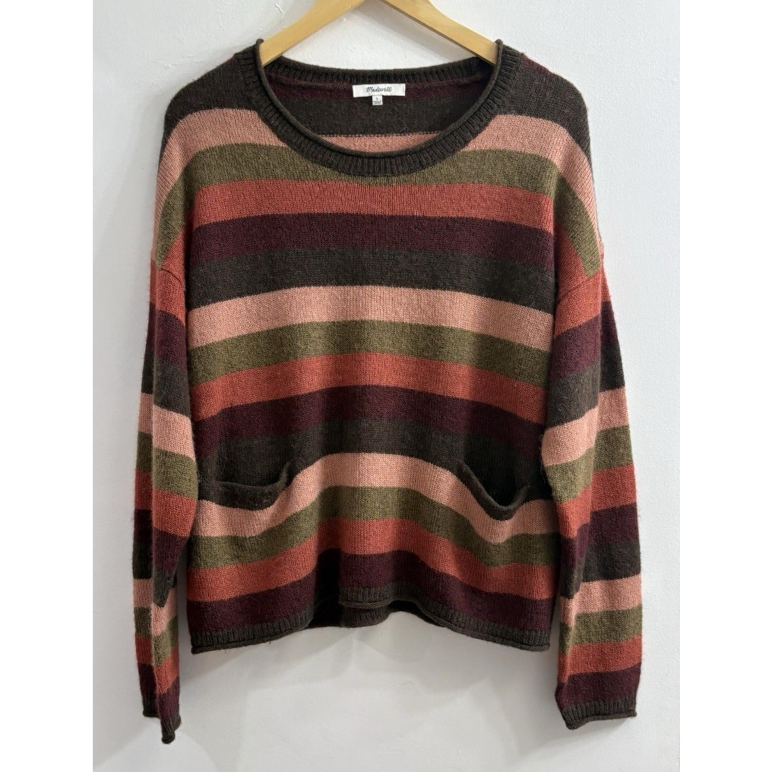 Madewell Women L Chelsea Stripe Pullover Scoop Neck Alpaca Blend Sweater Pockets