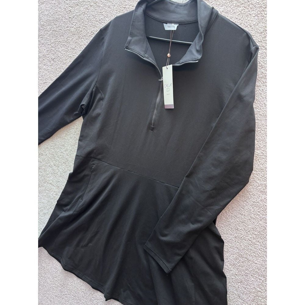 Calia Golf L/S Mock Dress Women's 2XL Pure Black Wicking Pockets Tennis NEW *SEE